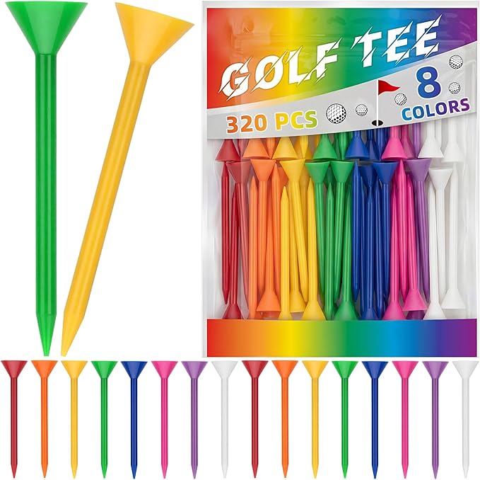 320 Pcs 3-1/4" Plastic Golf Tees with Large Cup, Golf Accessories Gifts for Men, Unbreakable Low Friction & Low Spin Long Tees for Improved Driving Distance and Accuracy