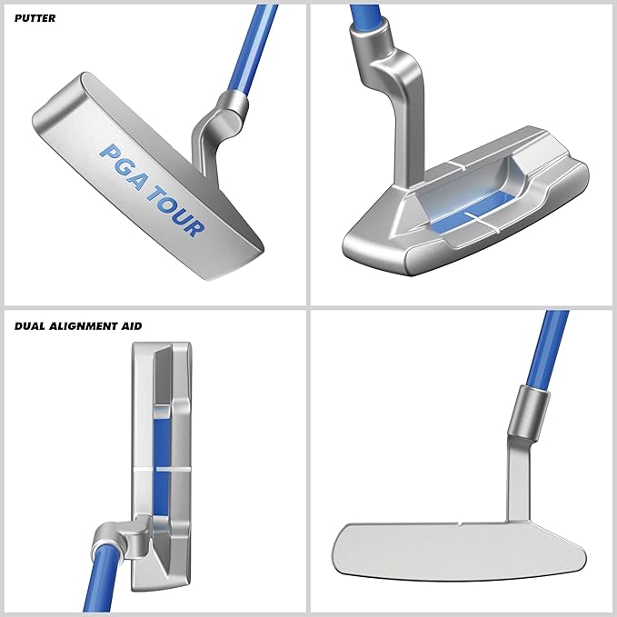 PGA Tour Youth Golf Club Set for Ages 5-15+ (3’5”-5’10”), Right and Left-Handed Kids Golf Sets – Beginner Junior Golf Clubs with Lightweight Stand Bag, Mallet Putter, Hybrid, Driver