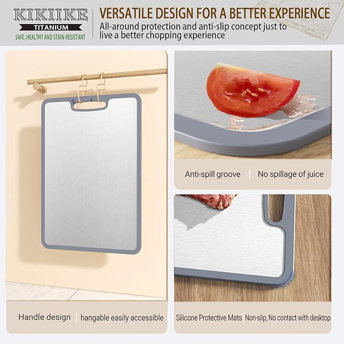 Titanium Cutting Board Double-sided non-slip silicone edging Pure Titanium - Image 3