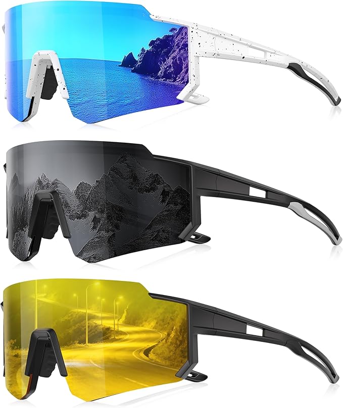 3 Pack Polarized Sunglasses for Men Women, Sports Mens Sunglasses with UV Protection for Baseball Cycling Running