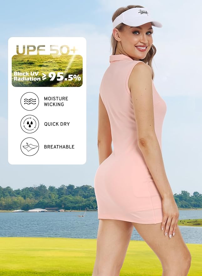 Hiverlay Golf Dresses for Women with Shorts and Pockets, V-Neck Short Sleeve Tennis Dress, Workout Athletic Dresses