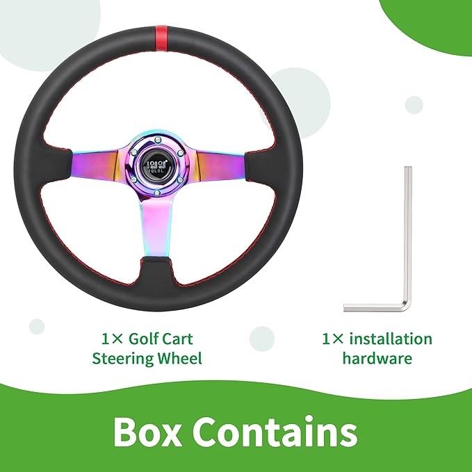 10L0L Golf Cart Steering Wheel, Universal Design Fit for Yamaha, EZGO RXV & TXT, Club Car DS, Club Car Precedent Tempo, Most Golf Cart (Color Coal Black)