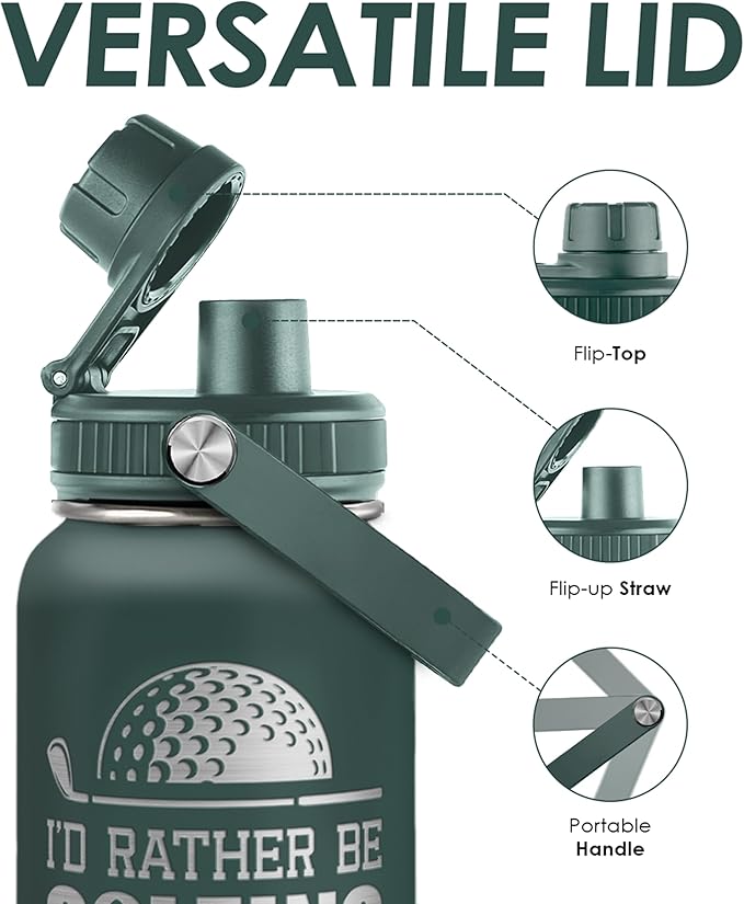 Golf Insulated Stainless Steel Water Bottle 32oz, I Would Rather Be Golfing, Vacuum Chug Lid Travel Tumbler for Men Friends Dad Brothers Golfers Coaches, Birthday Christmas