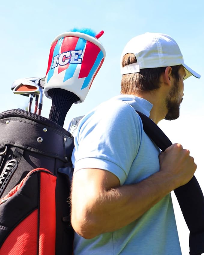 Big Teeth Funny Driver Headcover Ice & Birdiee, Driver Covers for Golf Clubs, Funny Birdie Putter Cover,Milk Shake Ice Cream Mallet Putter Cover,Blue and Red Color Golf Club Protector