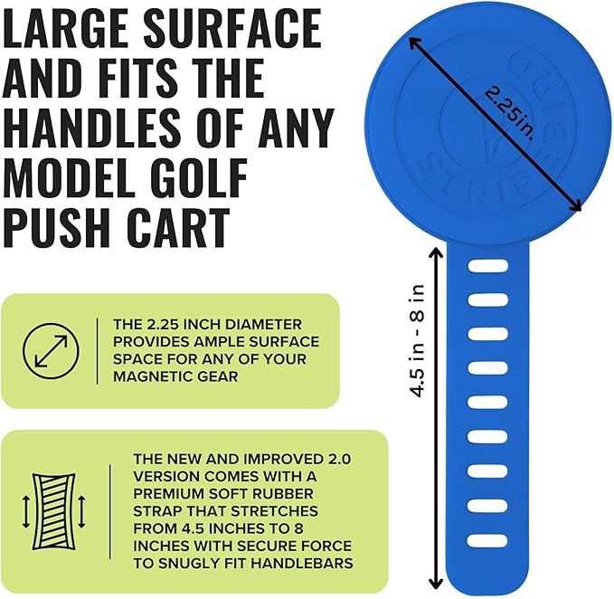 Stripebird - 2.0 Golf Push Cart Mount for Magnetic Accessories (Blue) - Push Cart Strap for Quick and Easy Access of Golf Gear - Cell Phone Holder for Golf Cart - Phone Holder for Golf Cart