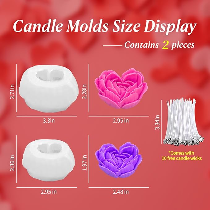 2Pcs Heart Flower Candle Wax molds Silicone Shapes - Image 4
