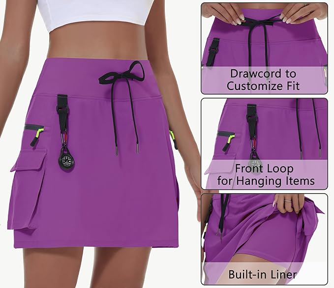 MIVEI Skorts for Woman - Hiking Cargo Skorts with Zipper Pockets, High Waisted Quick Dry Golf Workout, Dressy Casual