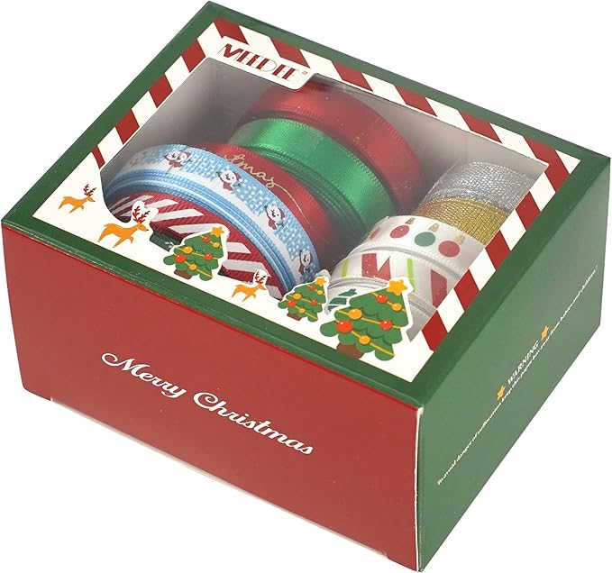 MEEDEE Christmas Ribbon 3/8 inch Thin Holiday Ribbon Set in Red, Xmas Wreath - Image 9