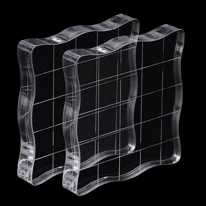2Pcs Clear Stamp Blocks Set, 2 x 2 Inch Wave-Like Acrylic Blocks by QIMOO