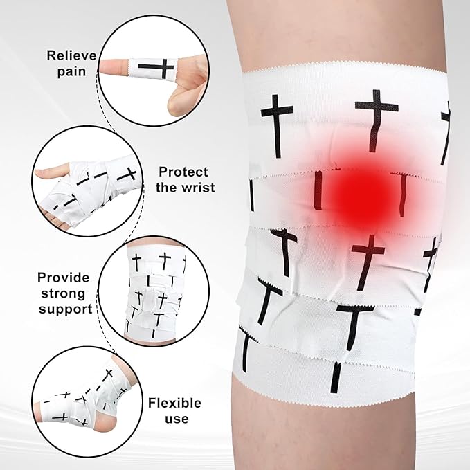 Geiserailie Christian Athletic Tape with Cross Sport Tape 2IN X 23FT Wrist Wrap for Football Baseball Soccer Religious Gift for Mother's Day Father's Day Nurses Week Christian Church(White)