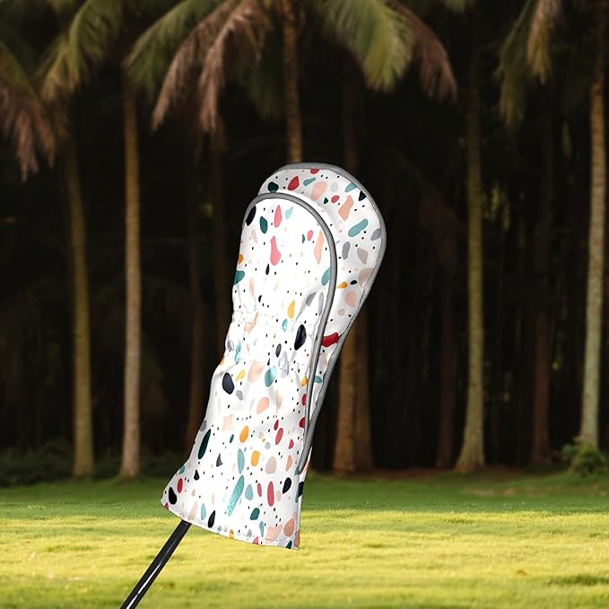 Golf Headcovers Fits Driver Hybrid Fairway 3/5 Wood, Waterproof PU Leather Golf Club Protector, Ideal Sports Accessories & Golfer Gift Colorful Geometry
