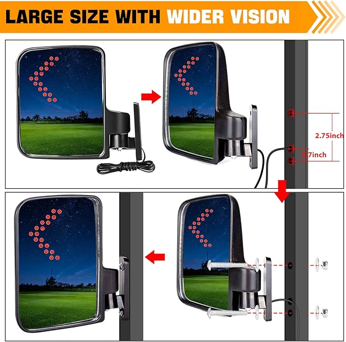 Golf Cart Side Mirrors with Turn Signal Light Golf Cart Rear View Mirrors for Club Car EZGO Yamaha Side Mirrors Golf Cart