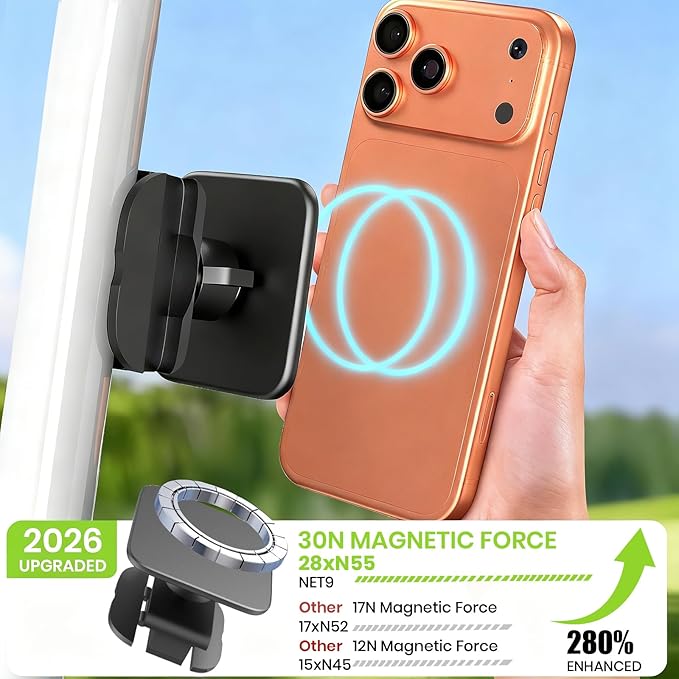 Magnetic Golf Cart Phone Holder, Upgraded Eagle Claw Design for Round Bars & Most Metal Golf Cart Frames, Strong N55 Magnetic Phone Mount, 2026 Universal Golf Cart Accessories, Golf Gifts for Men