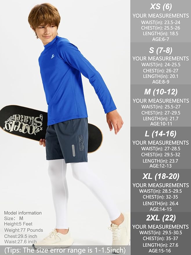 DEVOROPA Youth Boys Compression Thermal Shirt Long Sleeve Kids Fleece Baselayer Soccer Baseball Undershirt Slim/Regular/Husky