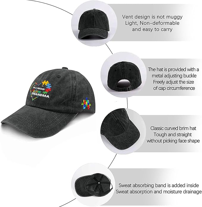 I'm a Pround Autism Uncle Baseball Cap for Mens Fashion Washed Distressed Baseball Caps