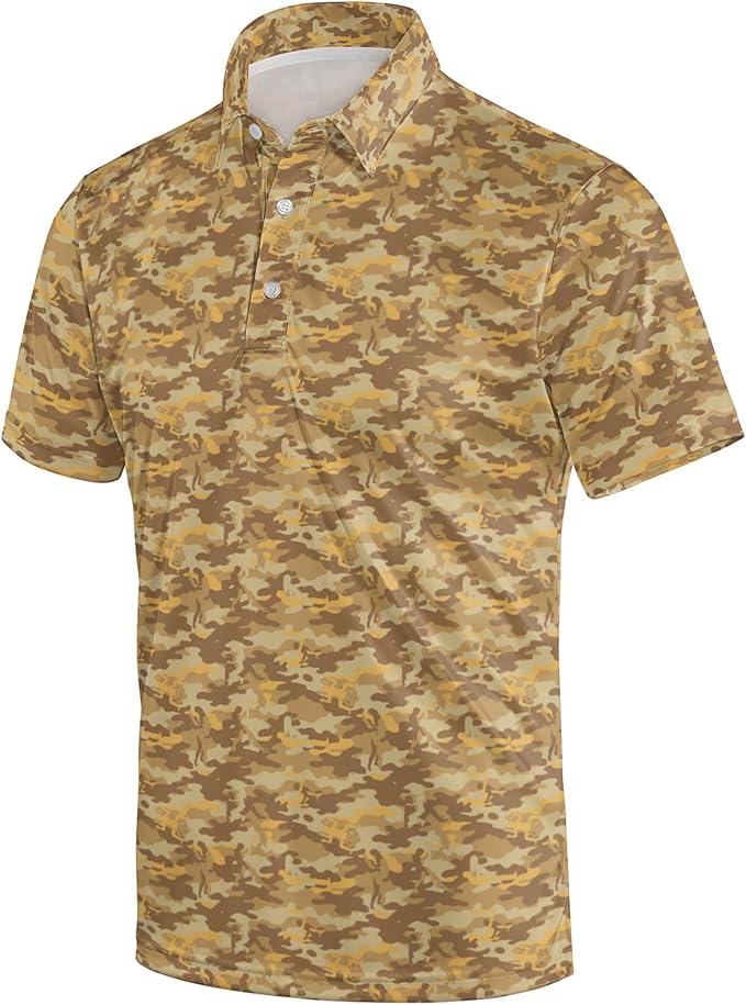 Golf Polo Shirts for Men Funny Print Short Sleeve Golf Shirts Performance Golf Polos