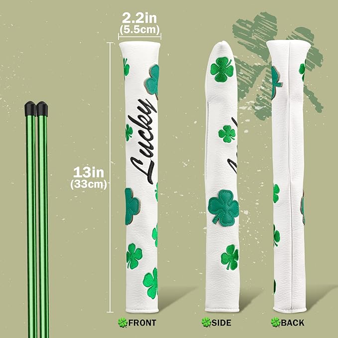 Craftsman Golf Green Lucky Clover Driver Wood Hybrid Headcover Blade Mallet Putter Cover for Scotty Cameron Taylormade Odyssey Also for Custom Version with Your Name Stitched