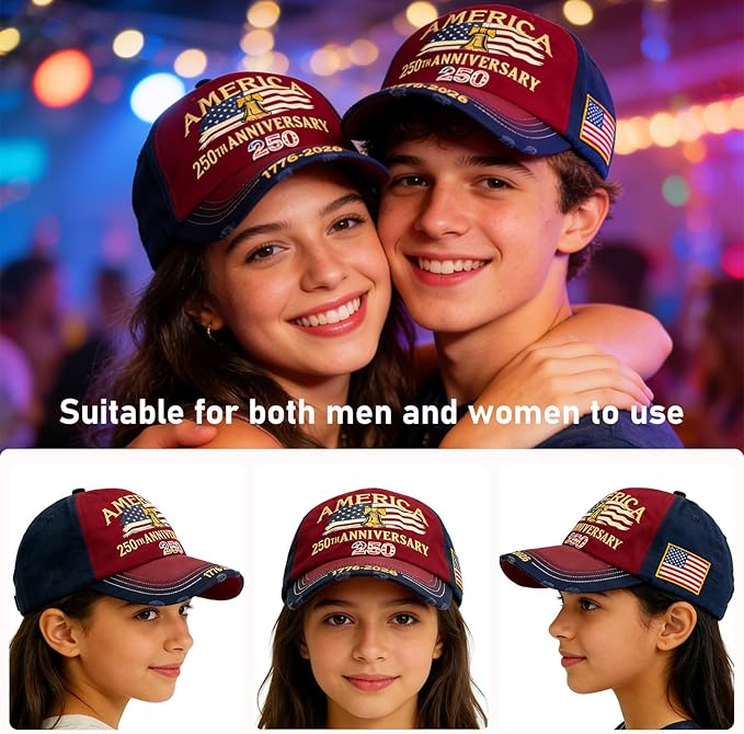 U.S.A 250th Anniversary Embroidered Baseball Cap Adjustable 1776-2026 Anniversary Birthday Retro Patriots Hat for Men Women
