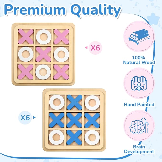 Libima 12 Pcs Wooden Tic Tac Toe Game Mini Family Board Games Classical Puzzle - Image 2