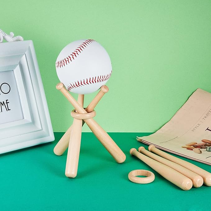 Maitys Baseball Stand Holder for Display Wooden Baseball Holder Stand Mini Sports Balls Bats Display Centerpieces Table Decorations Accessories for Friends Sports Lover Gifts