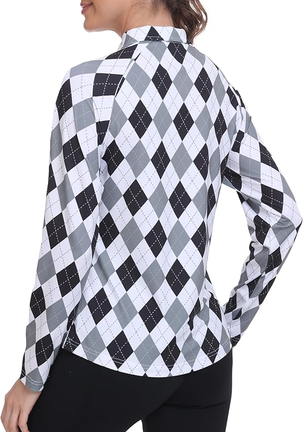 MoFiz Women's Golf Polo Shirt Long Sleeve Collared 1/4 Zip Stretch Soft Athletic Tops for Tennis Hiking & Outdoor Sports