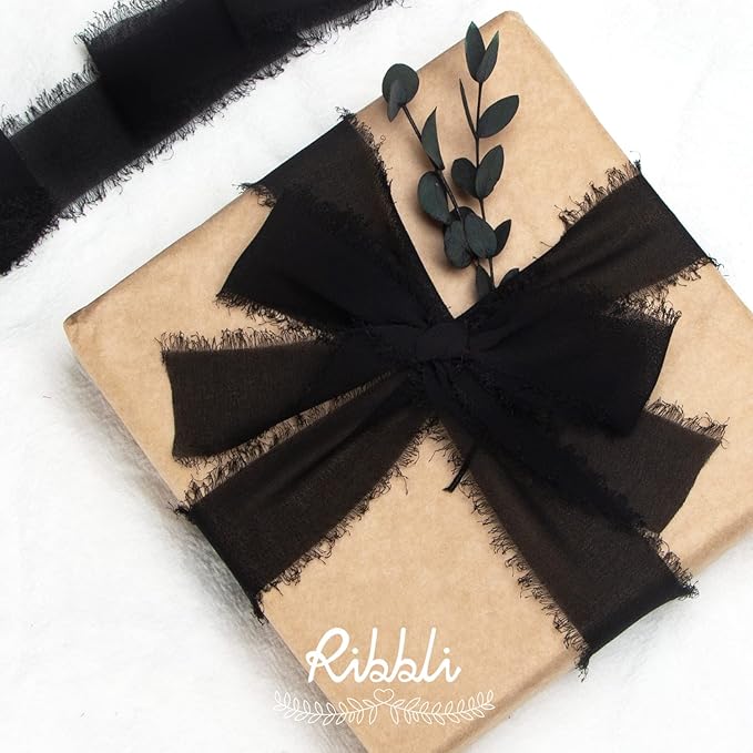 Ribbli Black Chiffon Ribbon 1-1/2 inch x 20 Yard Handmade Fringe Chiffon Silk - Image 4