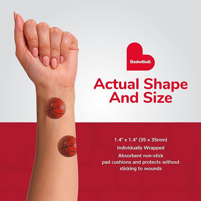 BioSwiss Bandages, Basketball Shaped Self Adhesive Bandage Set, Latex Free, Sterile Wound Care, 24 Count