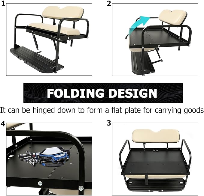 ECOTRIC Golf Cart Rear Flip Seat Kit Compatible with 2007-2016 Yamaha Drive G29 Flip Folding Down Steel+Leather Rear Seat Golf Cart Beige