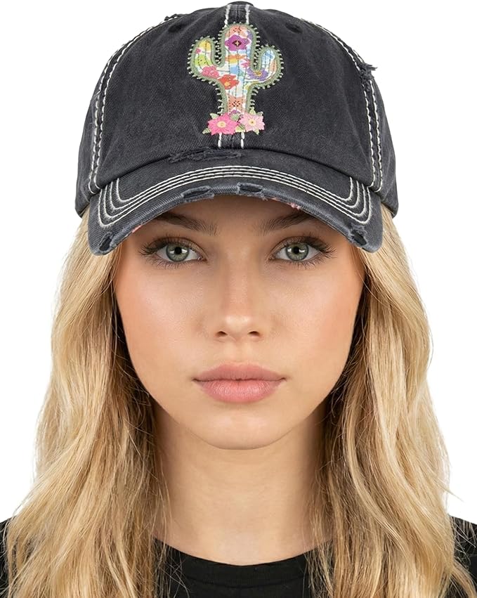 Funky Junque Distressed Vintage Baseball Cap - Embroidered Patch Women's Hat - Holiday, Lifestyle & Patriotic Designs
