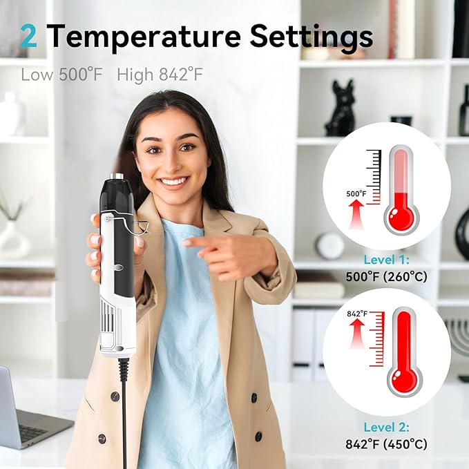 DELI Mini Heat Gun, 350W Dual Temp 500℉/842℉ - Image 2