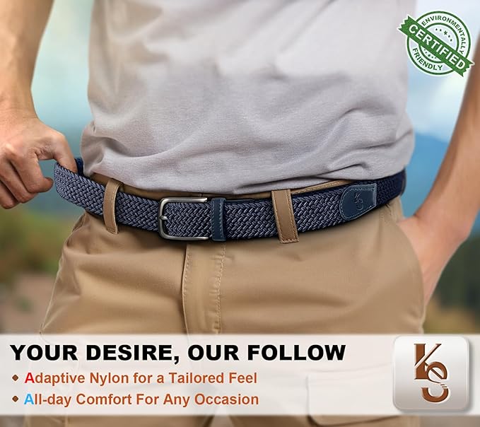 KEMISANT Men's Golf Belt 2 Pack-Braided Woven Stretch Belt for Gift Men Casual Jeans Sports Work 1 3/8"