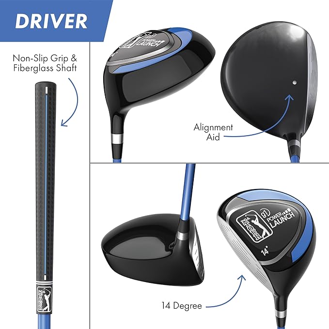 PGA Tour Youth Golf Club Set for Ages 5-15+ (3’5”-5’10”), Right and Left-Handed Kids Golf Sets – Beginner Junior Golf Clubs with Lightweight Stand Bag, Mallet Putter, Hybrid, Driver