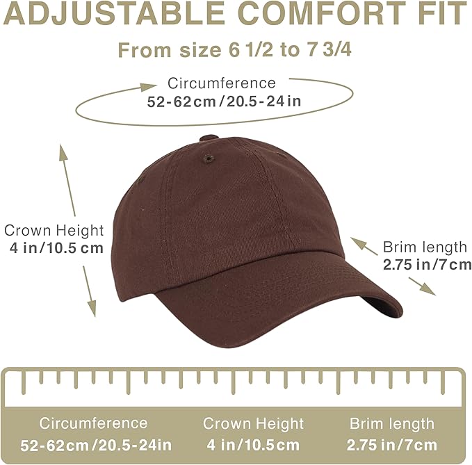 Classic Dad Hat Cotton, Low-Profile Plain Baseball Cap, Adjustable, Breathable and Packable
