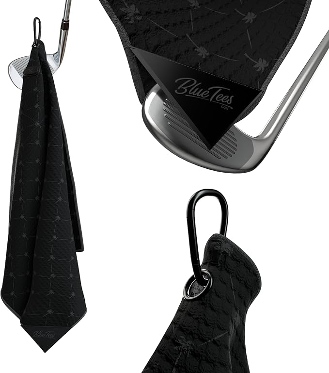 Blue Tees Golf Premium Magnetic Towel - Super Strong Magnet - Microfiber Waffle Design - Silicone Brush - Groove Cleaner - Bag Buckle - Standard & Caddy Sizes