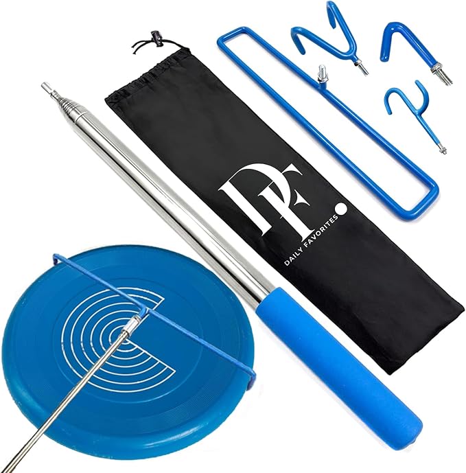 DF 4-in-1 Disc Golf Retriever Pole - 16-ft Telescopic Stainless Steel, Disc Golf Disc Retriever with Hooks Suction-Cup Carry Bag - Disc Golf Accessories for Water Trees Bushes.
