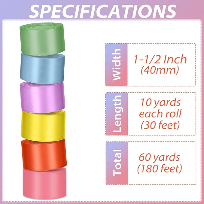 1-1/2 Inch Rainbow Satin Ribbons - Image 2