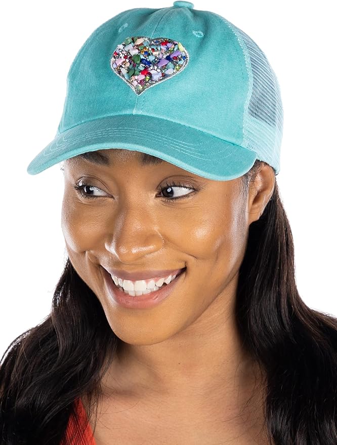 Funky Junque Trucker Hat for Women – Distressed Low Profile Western Camo Baseball Cap with Mesh, Trendy and Adjustable Fit