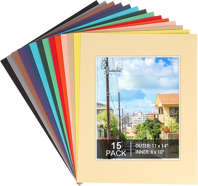 Prudiut 15 Pack 11x14 Picture Mats, Mixed Colors Frame Mattes by Prudiut