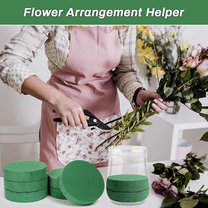 6 Pcs Round Floral Foam Blocks for Flower Arrangements Large Wet and Dry Green - Image 5