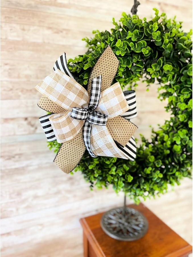 Burlap Ribbon Wired, Farmhouse Buffalo Plaid Ribbon Rustic Fabrics - Image 5