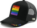 Unisex Pride Trucker Hat, LGBT Rainbow Stripes Embroidered Baseball Cap, Adjustable Snapback Mesh Hat for Men Women