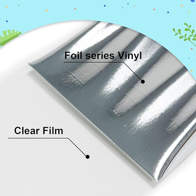 Metallic Silver Foil Heat Transfer Vinyl 12Inch*6Ft Bundle Chrome HTV Pack in - Image 3