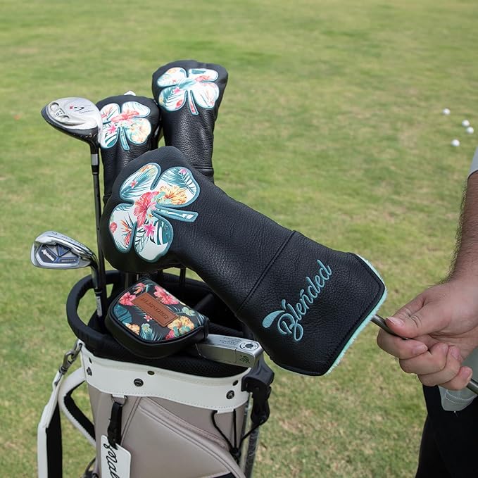 Golf Club Covers White Lucky Clover Golf Head Covers Driver Covers Fariway Wood Headcover Hybrid Covers Leather Golf Headcover with Number Tag for All Brand