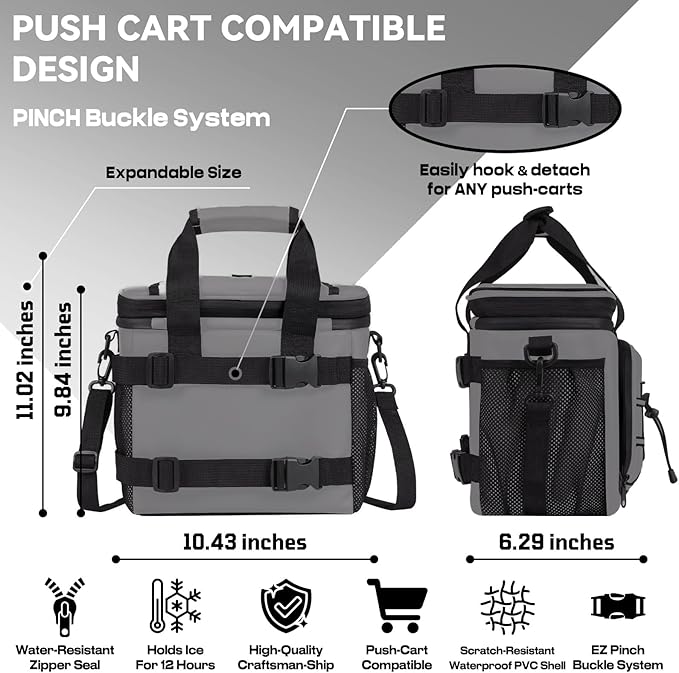MORXPLOR Golf Cart Cooler with Magnetic Lid 12-Can Insulated Soft Cooler Bag Collapsible for Golf Cart,Golf Accessories,Lunch Camping Cooler Insulated Lunch Bag with Adjustable Shoulder Strap