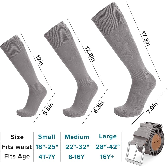 Baseball Socks and Belt Combo for Youth Adult - Softball Sock and Belt for Boys and Girls (2 Pairs of Socks & 1 Belt)