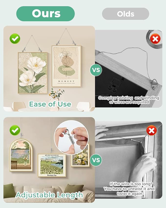 2PCS Picture Hanging Wire Adjustable 1m x 1mm Small Hooks, Picture Frame Wire - Image 4