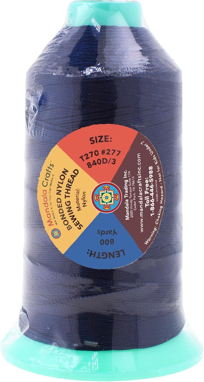 Mandala Crafts Bonded Nylon Thread Dark Blue Heavy Duty Sewing Threads - Image 3
