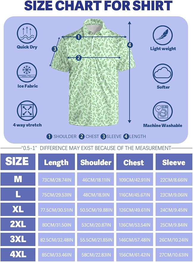 HUURAY Funny Golf Polos for Men Funny Print Short Sleeve Shirts Quick Dry Polo Shirts Hawaiian Shirt Performance Golf Outfits