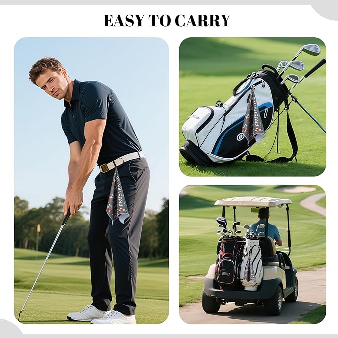 Microfiber Golf Towels (16" X 24") with Carabiner Clip, Waffle Pattern Golf Towel Hook and Loop Fastener, Golf Club Towel, Premium Golf Accessories, Gift for Men, Golfers, Dad (Gray)