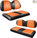 NOKINS 4PCS Golf Cart Diamond Seat Covers Kit,Front and Rear Seat Covers for Club Car Precedent/EZGO TXT/Yamaha Original Regular Seat Cushion (Orange and Black, Club Car Precedent)